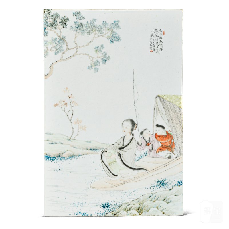 清光绪 胡仙哉浅绛彩仕女瓷板
